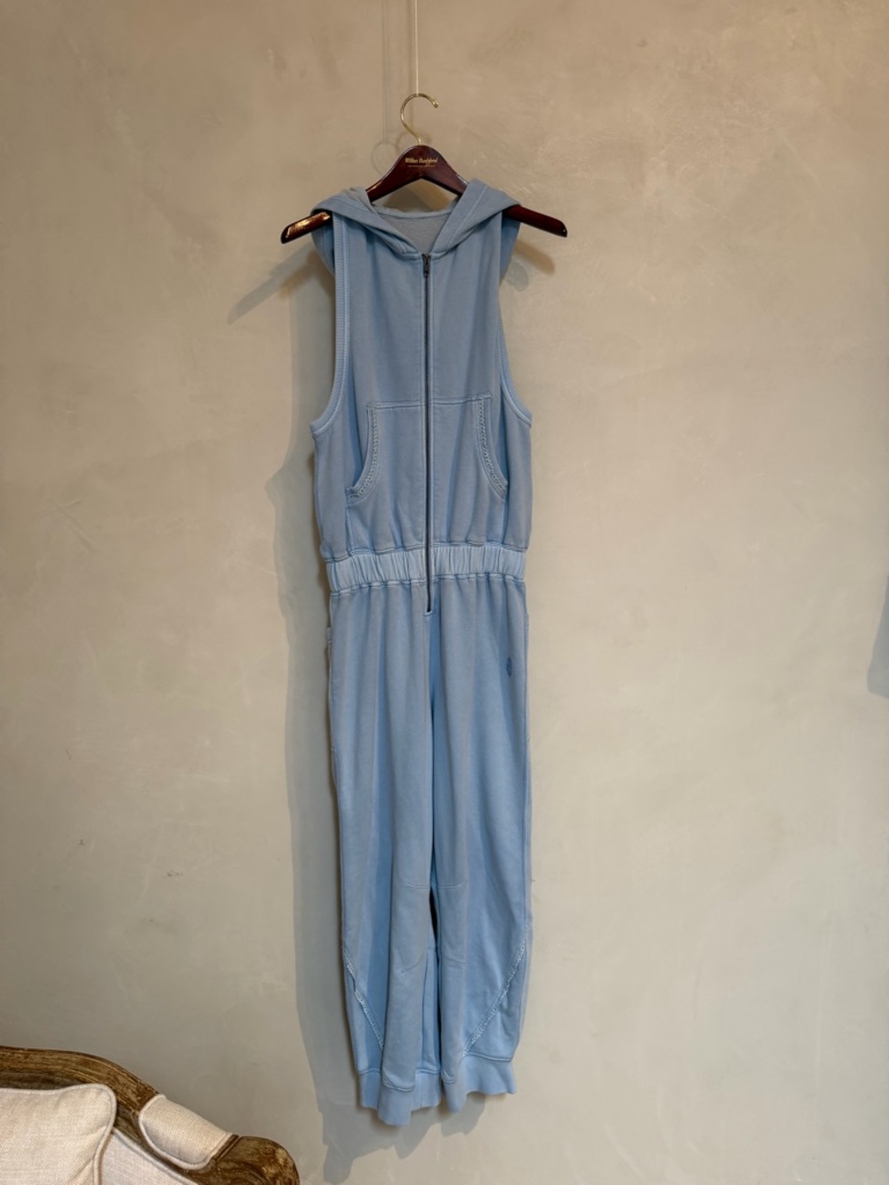 Free People Light Blue Sleeveless Hooded Jumpsuit